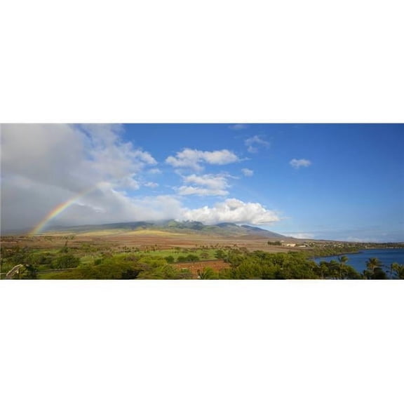 Panoramic Images PPI163502S View of Rainbow Over Landscape Kaanapali Maui Hawaii USA Poster Print, 27 x 9