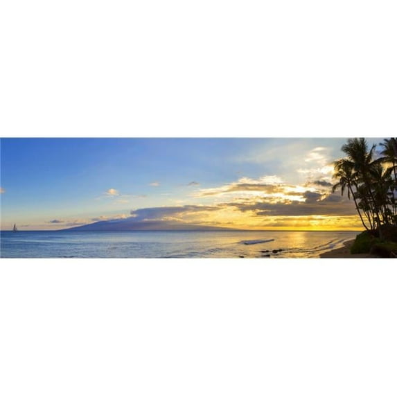 Panoramic Images PPI163507L Palm Trees On The Beach At Dusk Kaanapali Maui Hawaii USA Poster Print, 36 x 12