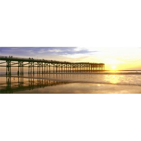Panoramic Images PPI163924S People On Pier At Sunset Crystal Pier Pacific Beach San Diego California USA Poster Print, 27 x 9
