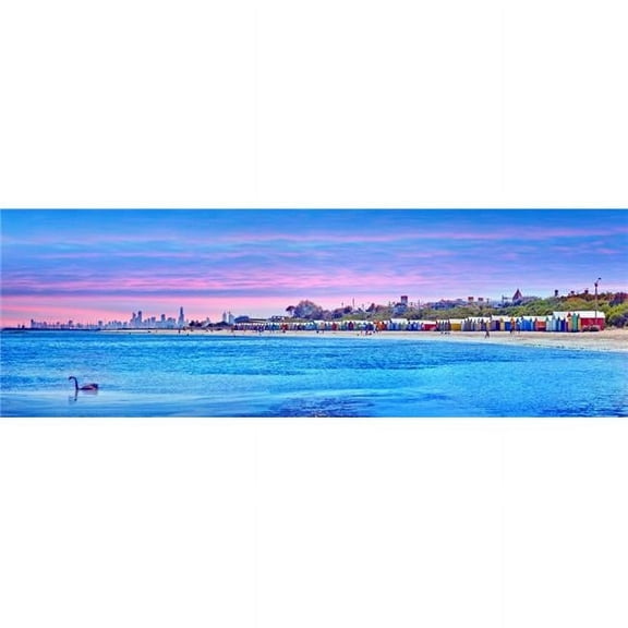 Panoramic Images PPI169350LARGE Beach Huts & Tourists On The Beach Brighton The Beach Melbourne Victoria Australia Poster Print, 12 x 36 - Large