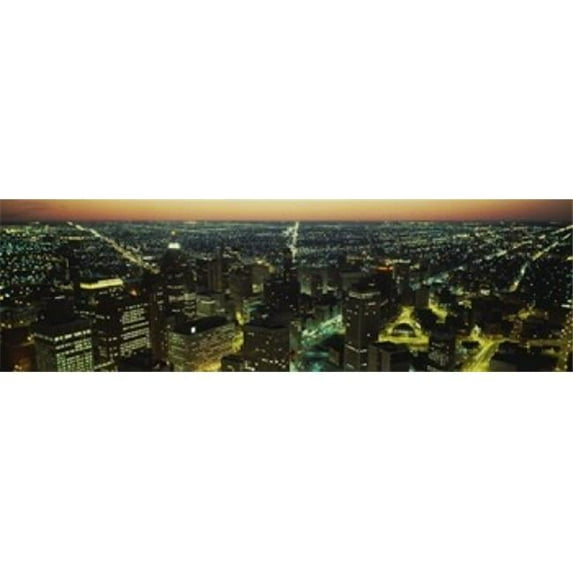 Panoramic Images PPI30776L High angle view of buildings lit up at night Detroit Michigan USA Poster Print by Panoramic Images - 36 x 12