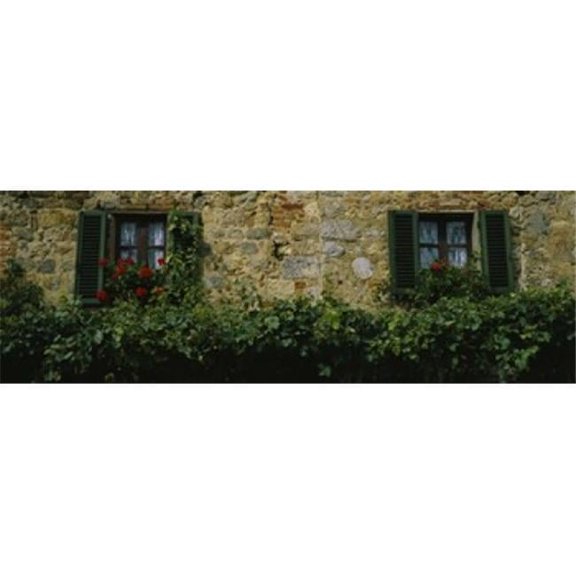 Panoramic Images PPI40373L Flowers on a window Monteriggioni Tuscany Italy Poster Print by Panoramic Images - 36 x 12