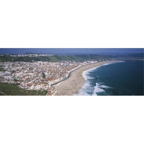 Panoramic Images PPI40923S High Angle View of A Town Nazare Leiria Portugal Poster Print, 18 x 6
