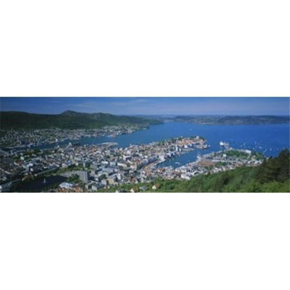 Panoramic Images PPI48424L High angle view of a city Bergen Hordaland Norway Poster Print by Panoramic Images - 36 x 12