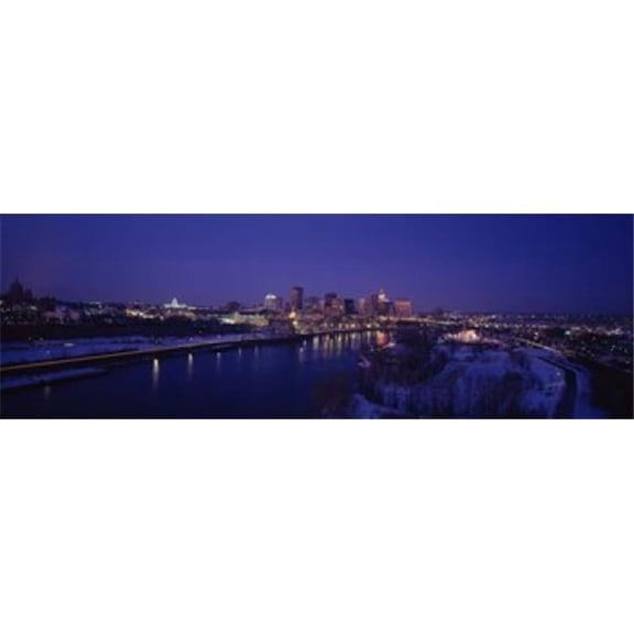 Panoramic Images PPI62801S Reflection of Buildings in A River At Night Mississippi River Minneapolis & St Paul Minnesota USA Poster Print, 18 x 6