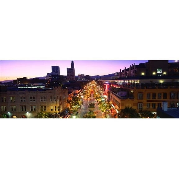 Panoramic Images PPI63080L High Angle View of A City Lit Up At Dusk Third Street Promenade Santa Monica California USA Poster Print, 36 x 12