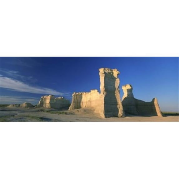 Panoramic Images Rock formations on a landscape Monument Rocks Gove County Kansas USA Poster Print by Panoramic Images - 36 x 12