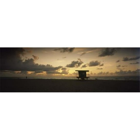 Panoramic Images Silhouette of a lifeguard hut on the beach South Beach Miami Beach Miami-Dade County Florida USA Poster Print by Panoramic Images - 36 x 12