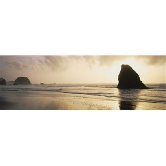 Panoramic Images Silhouette of rocks on the beach Fort Bragg Mendocino California USA Poster Print by Panoramic Images - 36 x 12