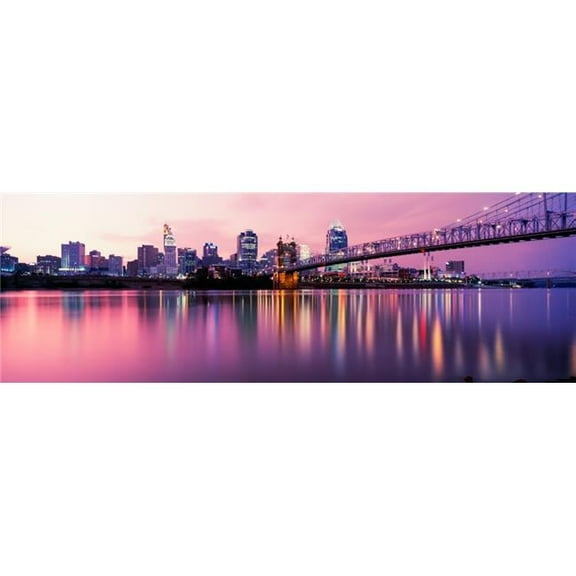 Panoramic Images Suspension Bridge Across The Ohio River with Skyscrapers in The Background Cincinnati Ohio USA Poster Print - 12 x 36 - Large
