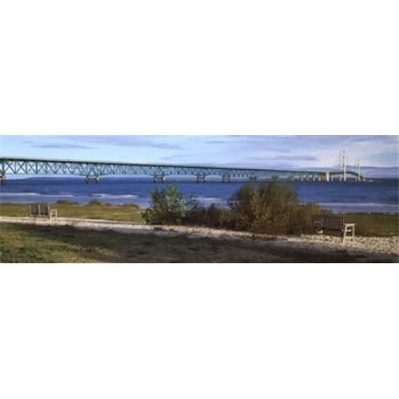 Panoramic Images Suspension bridge across a strait Mackinac Bridge Mackinaw City Michigan USA Poster Print by Panoramic Images - 36 x 12