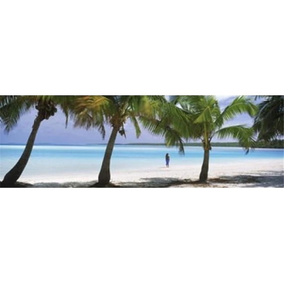 Panoramic Images Woman in sarong on the beach One Foot Island Aitutaki Cook Islands Poster Print by Panoramic Images - 36 x 12