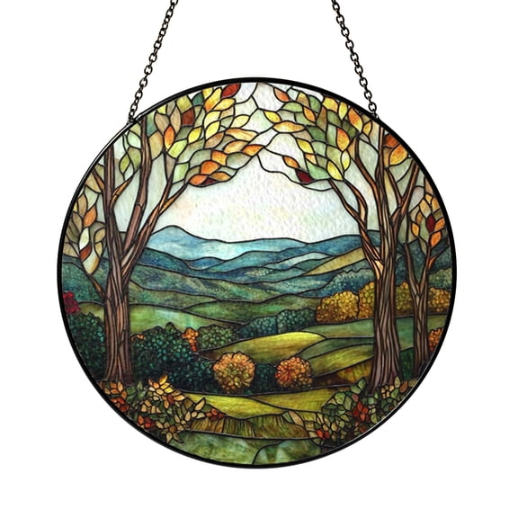 Panoramic Mountain Forest Glass Suncatcher Window Hanging Peaceful Landscape Gift