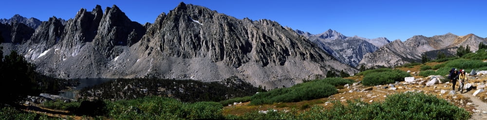 Panoramic Of Hikers On Kersarge Lake Trail Sierra Nevada Mountains California Canvas Art - Robert Postma Design Pics (28 x 7)