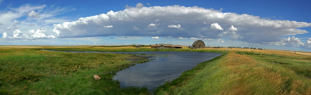 Panoramic Of Old Abandoned Farmstead Near Climax Saskatchewan Canvas Art - Robert Postma Design Pics (26 x 8)