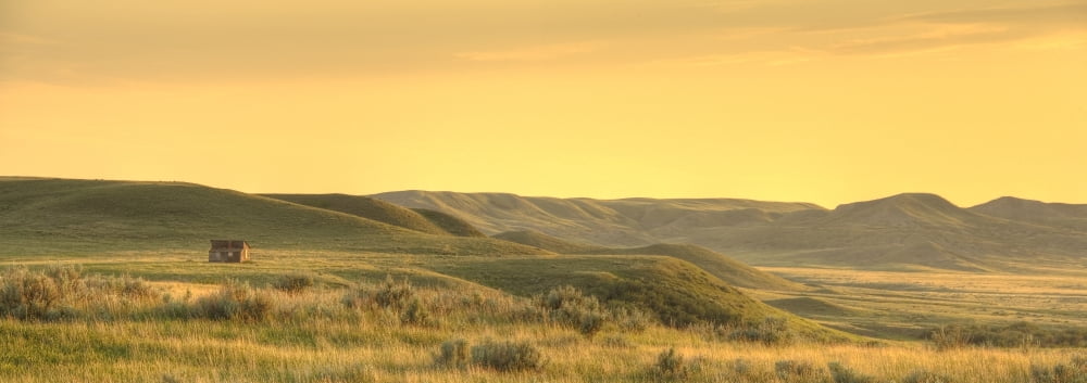 Panoramic Of Old Homestead In Grasslands National Park At Sunset Saskatchewan Canvas Art - Robert Postma Design Pics (36 x 12)