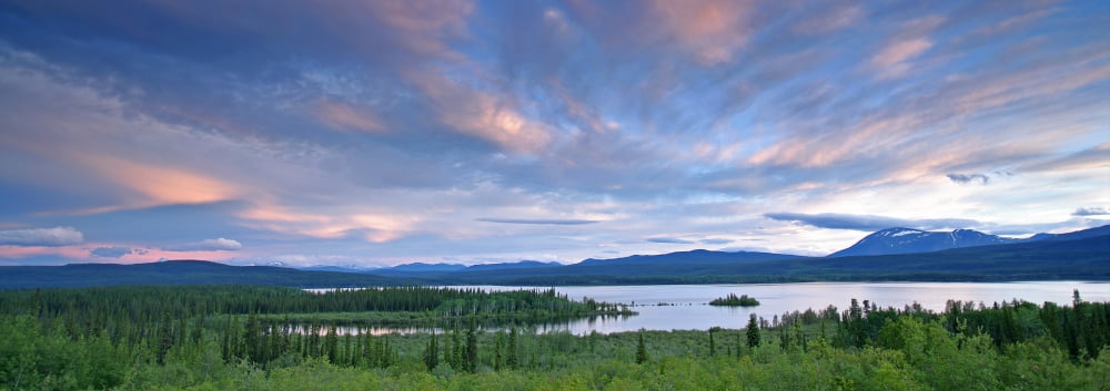 Panoramic Of Teslin Lake At Sunset Teslin Yukon Canvas Art - Robert Postma Design Pics (24 x 8)