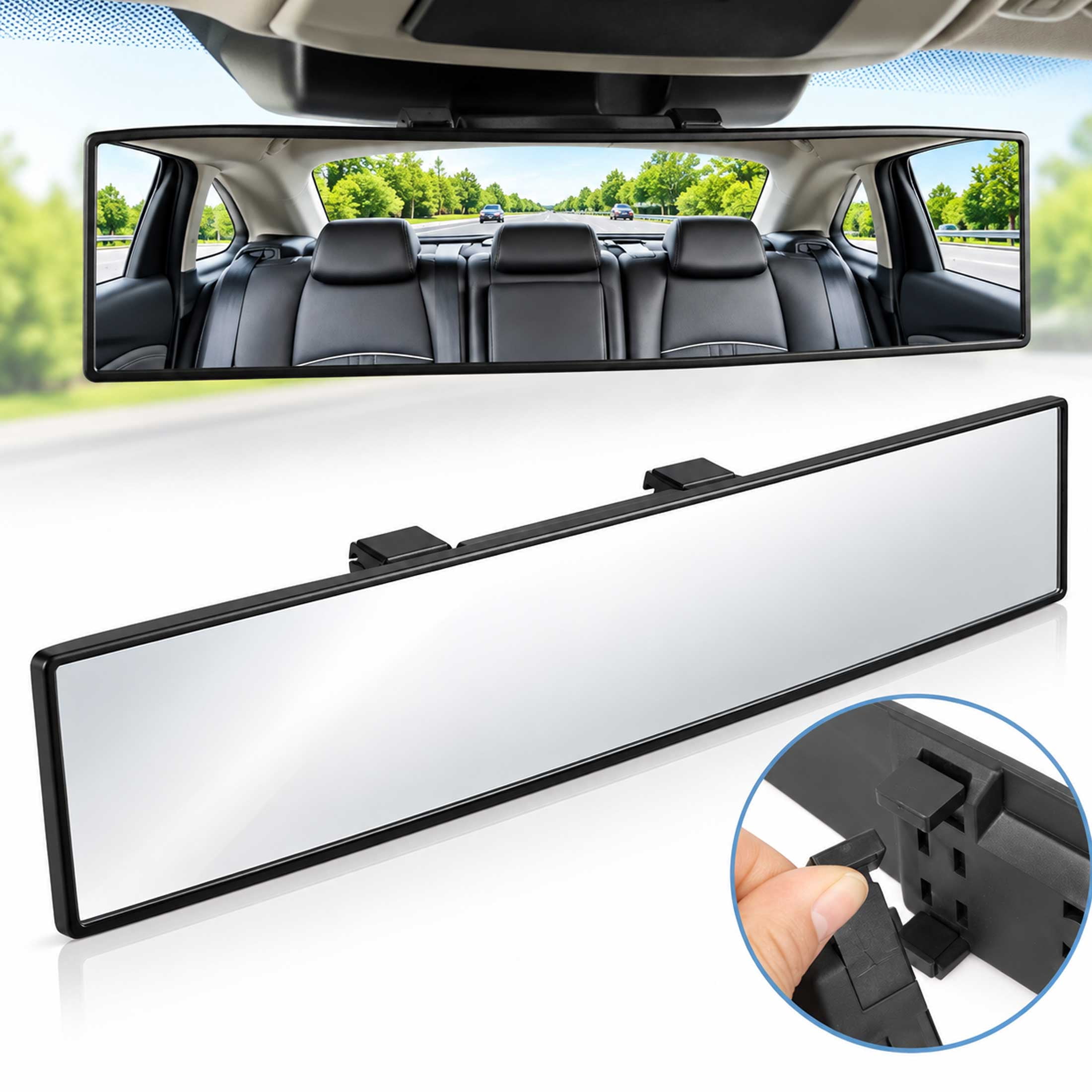 Wide Angle Rear View Panoramic Rear View Mirror, 12 Inch Wide Angle Clip On Mirror, for Car ...