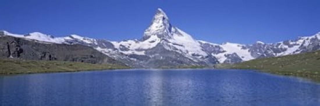 Panoramic View Of A Snow Covered Mountain By A Lake Matterhorn Zermatt Switzerland Canvas Art - Panoramic Images (18 x 6)