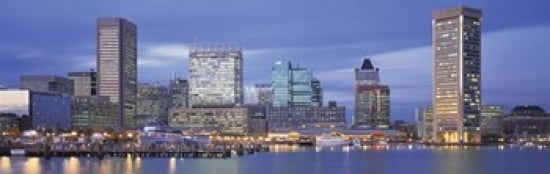 Panoramic View Of An Urban Skyline At Twilight Baltimore Maryland USA Canvas Art - Panoramic Images (36 x 12)