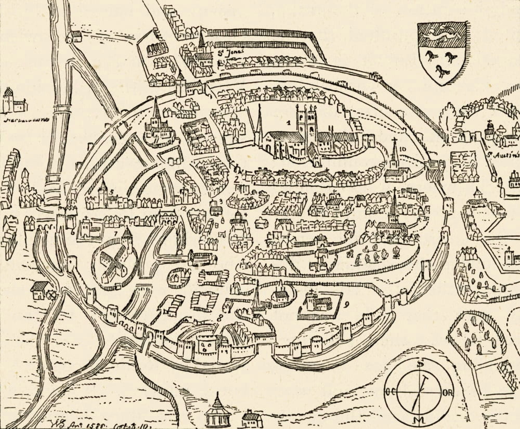 Panoramic View Of Canterbury Engalnd In The Sixteenth Century Canvas Art - Ken Welsh Design Pics (16 x 13)