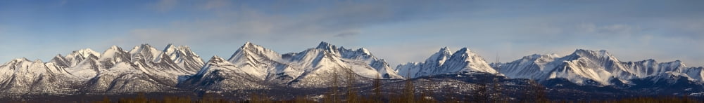 Panoramic View Of The Chugach Mountain Range Above Anchorage Alaska During Spring Canvas Art - Jim Kohl Design Pics (44 x 6)