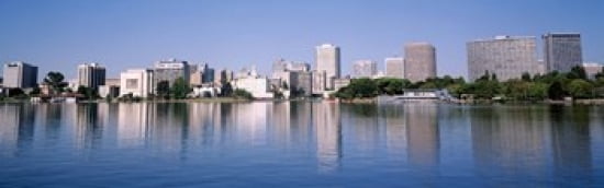 Panoramic View Of The Waterfront And Skyline Oakland California USA Canvas Art - Panoramic Images (36 x 12)