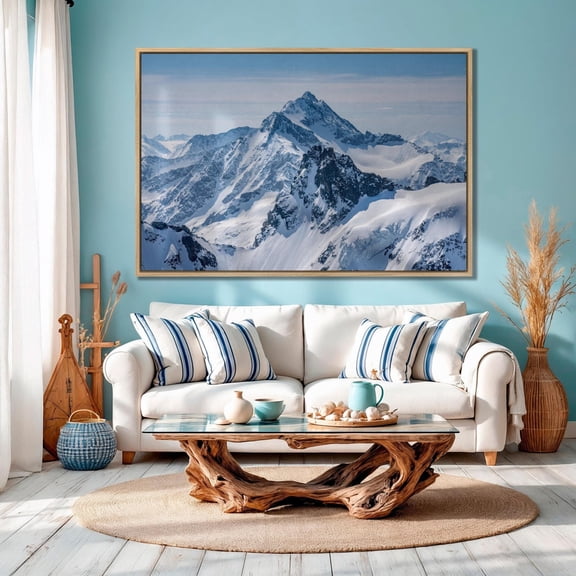 Panoramic View On Snow Alps And Blue Sky Switzerland Titlis Mountain Winter Landscape Art Wall Art Nature Art Poster, Unframed Canvas Size 8x12