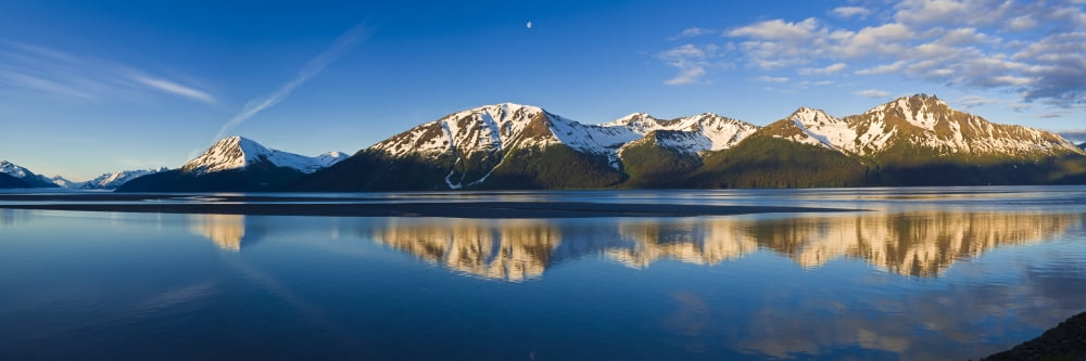 Panoramic View Of Turnagain Arm And Kenai Mountains Near Girdwood In Southcentral Alaska During Summer Canvas Art - Michael DeYoung Design Pics (37 x 12)