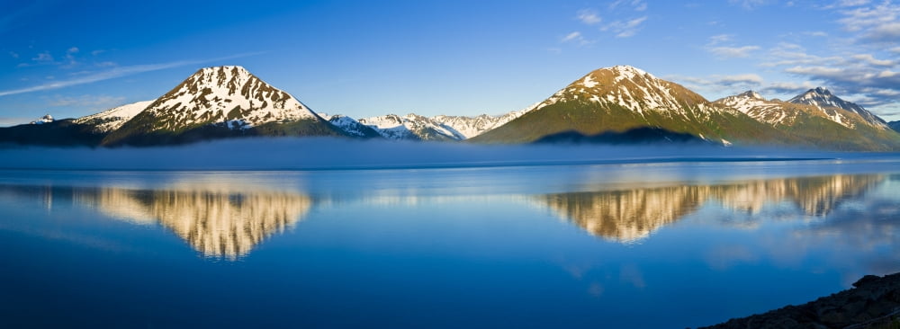 Panoramic View Of Turnagain Arm And Kenai Mountains Near Girdwood In Southcentral Alaska During Summer Canvas Art - Michael DeYoung Design Pics (44 x 15)