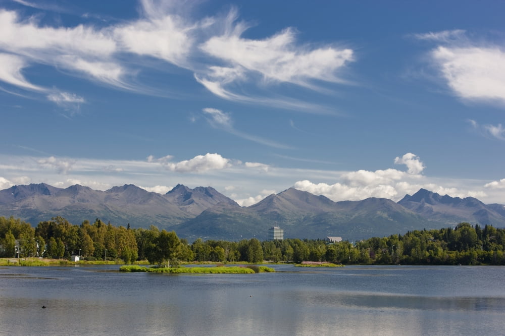 Panoramic View Over Westchester Lagoon With The Chugach Mountains In The Background During Summer Anchorage Southcentral Alaska Canvas Art - Kevin Smith Design Pics (38 x 24)