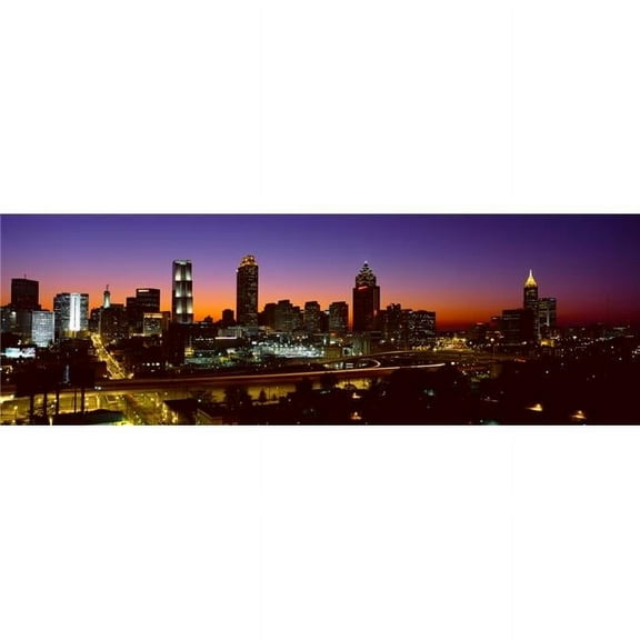 Panoramic View of Atlanta Skyline At Dusk Atlanta Georgia Poster Print - 36 x 12