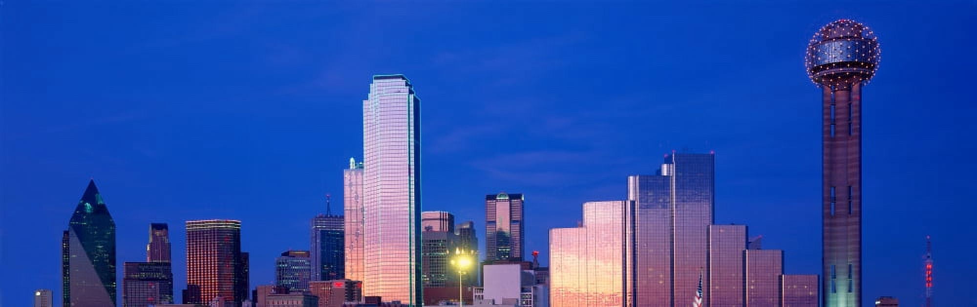 Panoramic View of Dallas TX skyline at night with Reunion Tower Canvas Art - Panoramic Images (27 x 9)