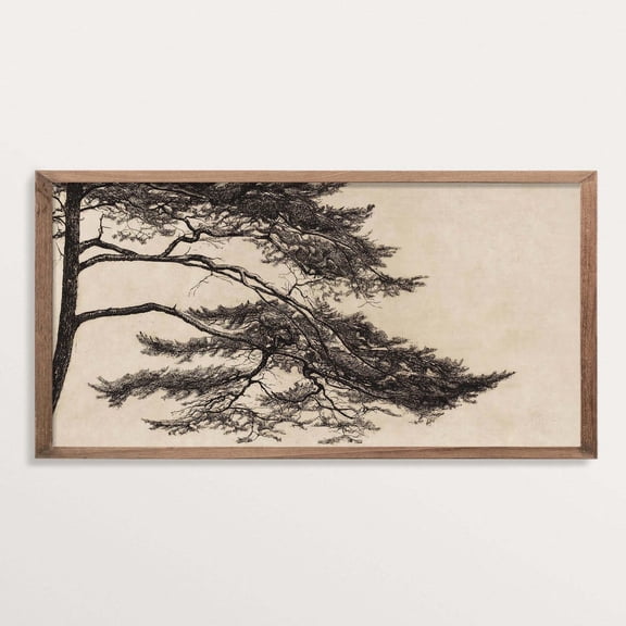 Panoramic Wabi Sabi Pine Tree Art Print, Minimalist Japanese Inspired Wall Art, Unframed Paper Poster 11x14in