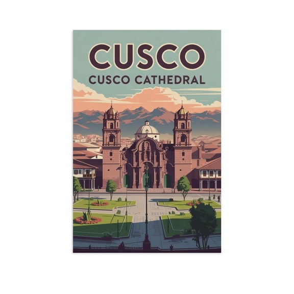 Panoramic Wall Art Cusco Cathedral Peru Retro Travel Poster Plaza De Armas Colonial Square Canvas Poster
