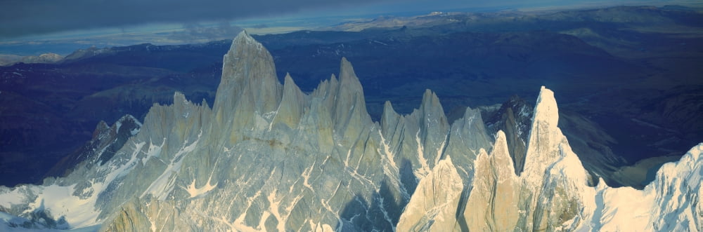 Panoramic aerial view at 3400 meters of Mount Fitzroy Cerro Torre Range and Andes Mountains Patagonia Argentina Canvas Art - Panoramic Images (27 x 9)