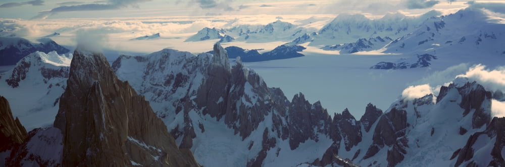 Panoramic aerial view at 3400 meters of Mount Fitzroy Cerro Torre Range and Andes Mountains Patagonia Argentina Canvas Art - Panoramic Images (36 x 12)