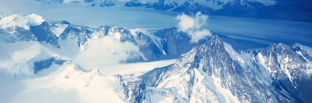 Panoramic aerial view at 3400 meters of glaciers and Andes Mountains Patagonia Argentina Canvas Art - Panoramic Images (36 x 12)