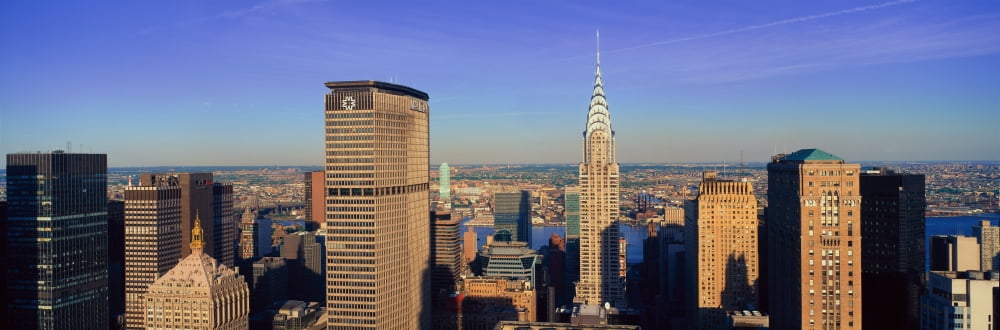 Panoramic aerial view of Chrysler Building and Met Life Building Manhattan NY skyline Canvas Art - Panoramic Images (27 x 9)