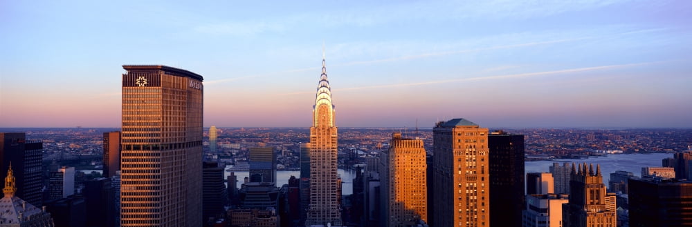 Panoramic aerial view of Chrysler Building and Met Life Building Manhattan NY skyline Canvas Art - Panoramic Images (27 x 9)