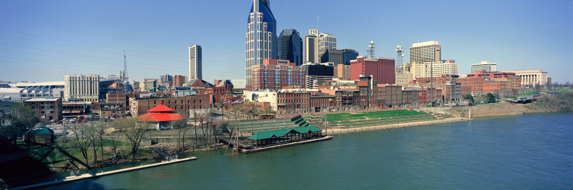 Panoramic morning view of Cumberland River and Nashville TN Canvas Art - Panoramic Images (27 x 9)