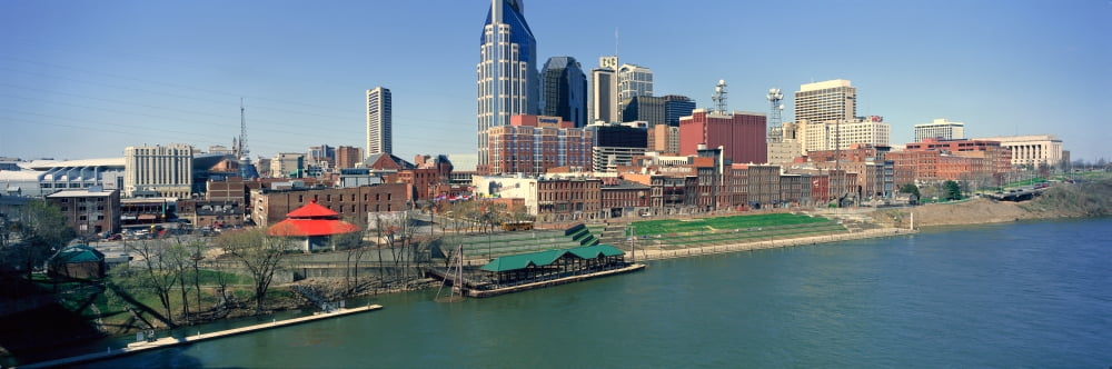 Panoramic morning view of Cumberland River and Nashville TN Canvas Art - Panoramic Images (36 x 12)