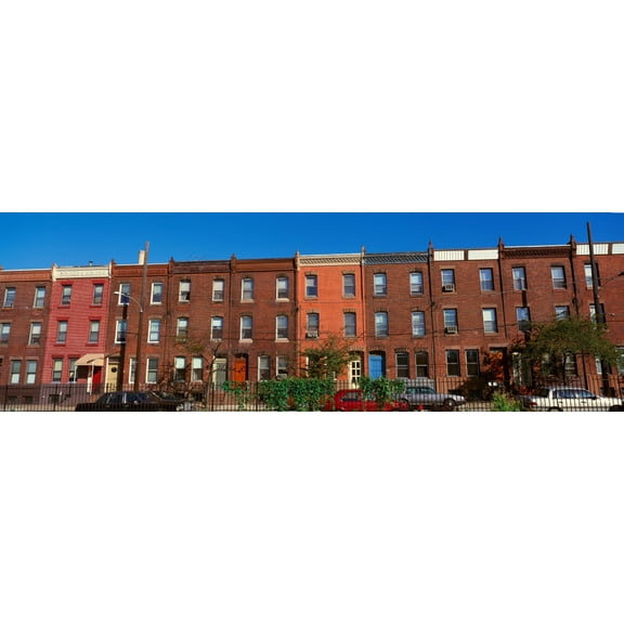 Panoramic morning view of red brick row houses of Philadelphia, PA Poster Print (27 x 9)