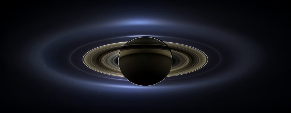 Panoramic mosaic of the Saturn system backlit by the Sun Canvas Art - Stocktrek Images (45 x 18)