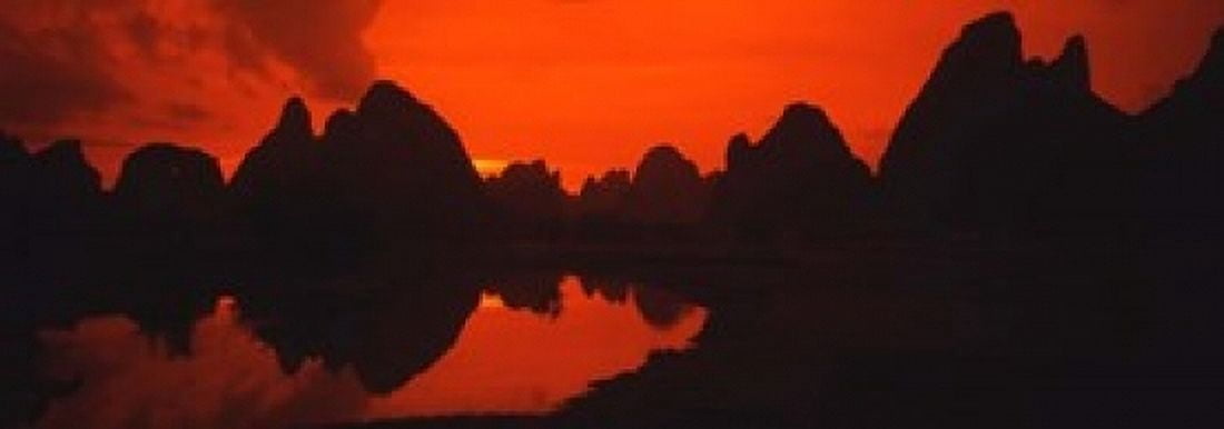 Panoramic of Guilin Yangshao Li River Limestone Mountains China Canvas Art - Bill Bachmann DanitaDelimont (17 x 6)