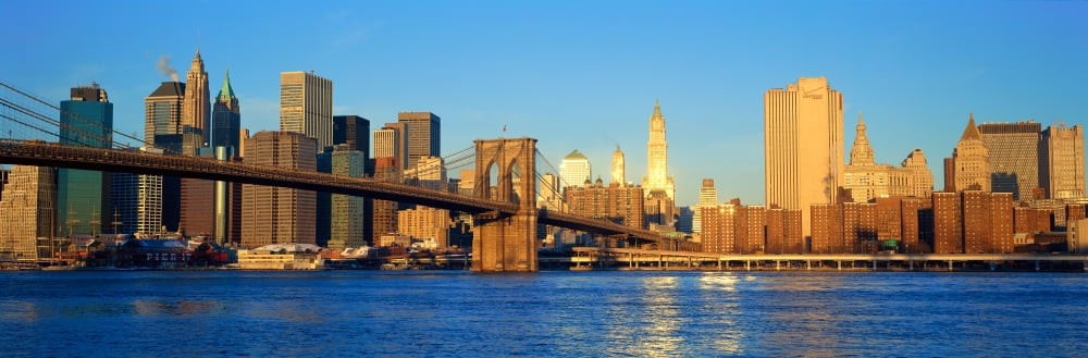 Panoramic sunset view of Manhattan towards Queens over East River New York City NY Canvas Art - Panoramic Images (36 x 12)