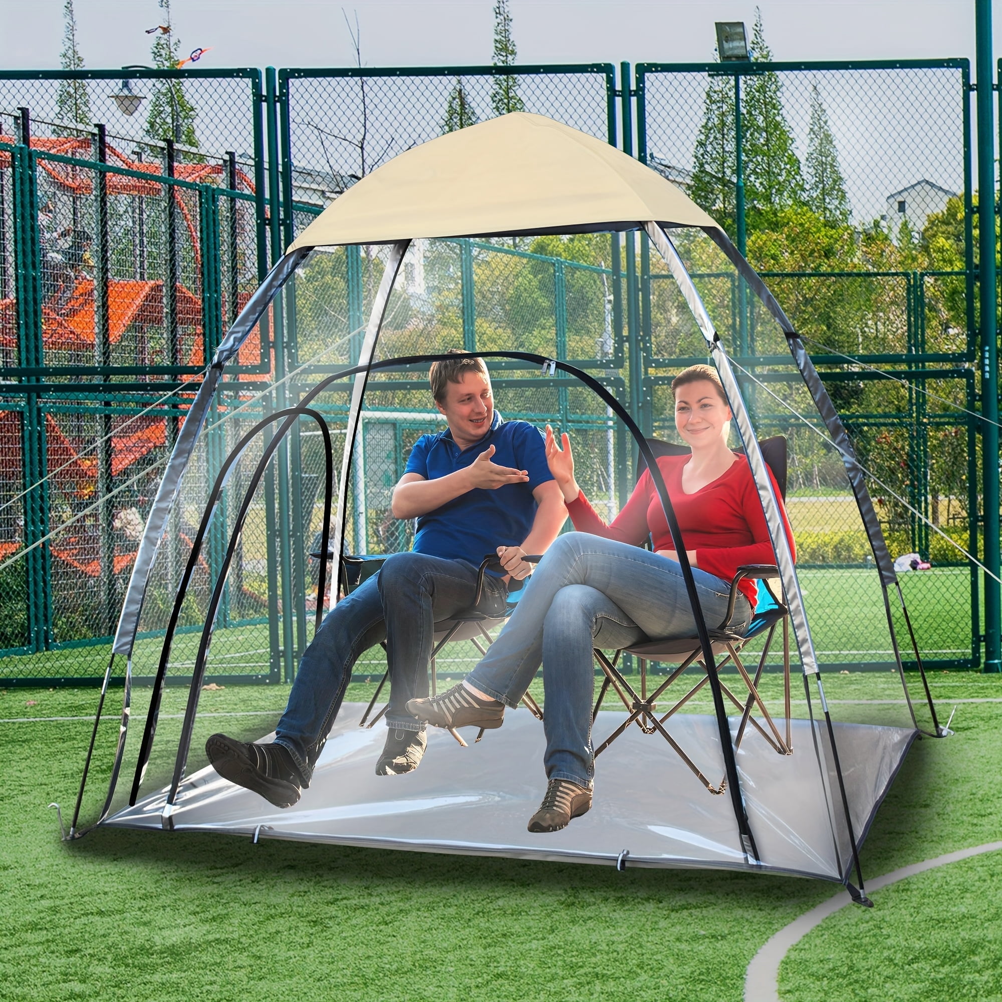 Panoramic transparent waterproof tent, lightweight and large 1-3 person tent for sports, outdoor cleaning tent, rain shelter for watching sports events, camping, fishing, suitable for all seasons