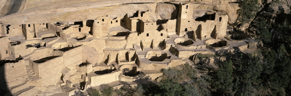 Panoramic view of Cliff Palace cliff dwelling Indian ruin the largest in North America Mesa Verde National Park Southwestern Colorado Canvas Art - Panoramic Images (27 x 9)