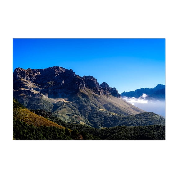 Panoramic view of the Picos de Europa mountains from viewpoint in Leon, Spain. - Riaño Castilla y León Spain Mountain Landscape Nature Scenic Wilderness Forest Unframed Wall Art Print 16 x 24 inches