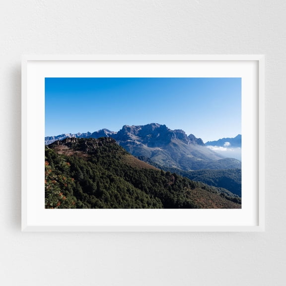 Panoramic view of the Picos de Europa mountains from viewpoint in Leon, Spain. - Riaño Castilla y León Spain Mountain Landscape Nature Scenic Wilderness White Framed Wall Art Print 5 x 7 inches